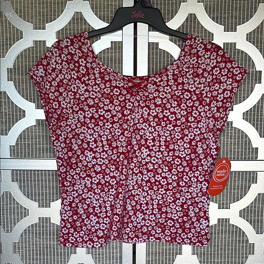 NWT kids Wonder Nation Red and White Puff Sleeve Crop Blouse